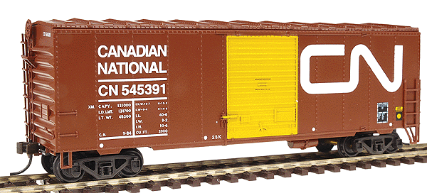 40' NSC Rebuilt Boxcar w/No Roofwalk & Short Ladders -- Canadian National - "Noodle" Herald w/Yellow Door
