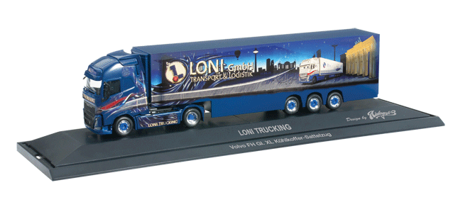 Volvo FH Gi Tractor w/Reefer Trailer - Assembled -- Loni Trucking (blue, red, white, German Lettering)