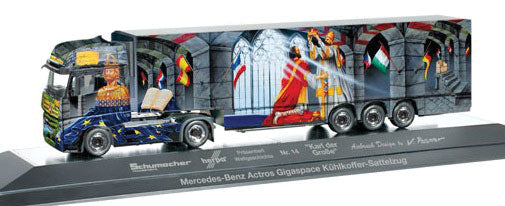Mercedes Actros Gigaspace Semi Tractor w/Van Trailer - Assembled -- Herpa World #14 (Full-Color Graphics, Knight)
