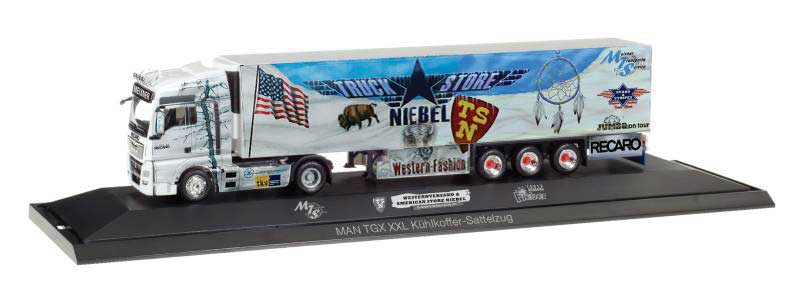MAN TGX Tractor w/Reefer Trailer - Assembled -- Truck Store Neibel (white, blue, red, German Lettering)