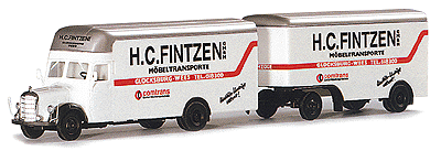 European Trucks - Mercedes -- L 311 Moving Van w/Matching 2-Axle Trailer H.C. Fintzen (white, red, black)