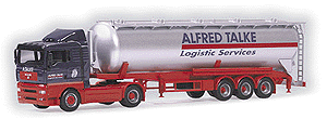 European Trucks - Tractor Trailer - MAN F2000 Dual-Axle Cabover w/Sleeper -- w/3-Axle Dry Bulk Tank Trailer - Alfred Talke (red, blue, silver)