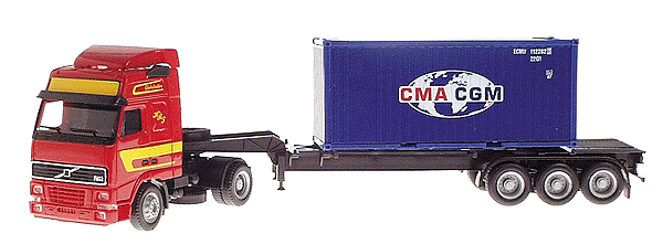 European Trucks - Tractor Trailer - Volvo FH 16 Globetrotter XL 2-Axle Cabover -- w/20' Box Container & 3-Axle Chassis CMA/CGM