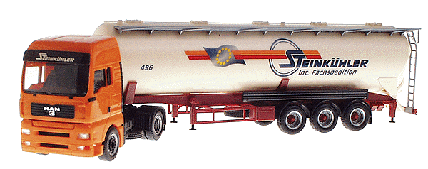 European Trucks - Tractor-Trailer - MAN TG-A XXL 2-Axle Cabover -- w/3-Axle Bulk Tank Trailer Spedition Steinkuehler (orange, white, blue)