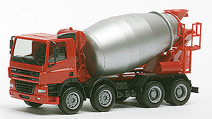 European Construction Equipment - Truck -- DAF CF 4-Axle Cement Mixer (red, black, silver mixer)