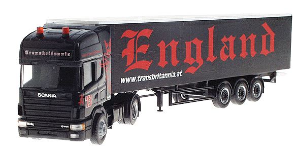 European Trucks - Tractor-Trailer - Scania 164 TL 2-Axle Cabover -- w/3-Axle Canvas Side Trailer Transbritannia-England (black, red)