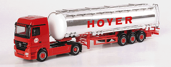 European Trucks - Mercedes Actros LH 2-Axle Cabover -- w/3-Axle Jumnbo Tank Trailer - Hoyer Group (red, chrome)