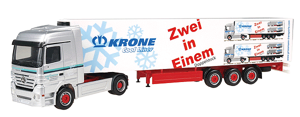 European Trucks - Tractor-Trailer - Mercedes 2002 Actros LH 2-Axle Cabover -- w/2-Axle Euro Box Reefer Trailer "Grossman" (silver, red, white, blue)