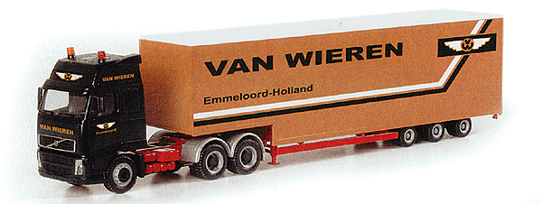 European Trucks - Volvo FH 12 GL 3-Axle Cabover -- w/3-Axle Jumbo Box Trailer - Van Wieren (black, red, tan, white)