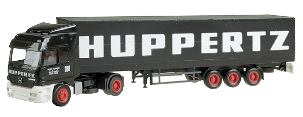 European Trucks - Tractor-Trailer - Mercedes Actros L 2-Axle Cabover -- w/3-Axle Canvas Side Trailer - Huppertz (black, white, red)
