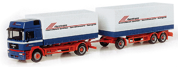 European Trucks - Box Van w/3-Axle Trailer -- MAN F2000 HD Cabover - Riwatrans (red, white, blue)