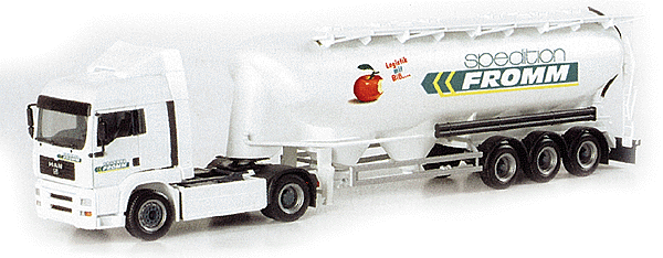 European Trucks - MAN TG-A LX 2-Axle Cabover -- w/3-Axle Bulk Pneumatic Tank Trailer - Fromm (white, red, green, yellow)