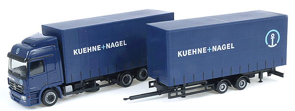 European Trucks - Box Van w/2-Axle Trailer - Mercedes Actros L -- Canvas Side Truck & Trailer - Kuehne & Nagel