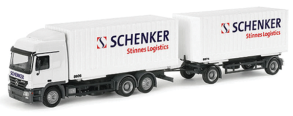 European Trucks - Mercedes Benz 2002 Actros L 3-Axle Box Van & 2-Axle Trailer -- Schenker Stinnes (white, blue, red)