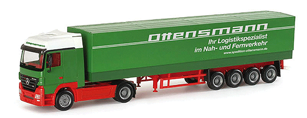 European Trucks - Tractor-Trailer - Mercedes Actros LH 2-Axle Cabover -- w/4-Axle Euro Canvascover Trailer - Ottensmann (green, red, white)