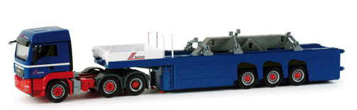 Truck MAN TGS LX w/Heavy-Haul Trailer & Building Parts Load -- Riwatrans (blue, red)