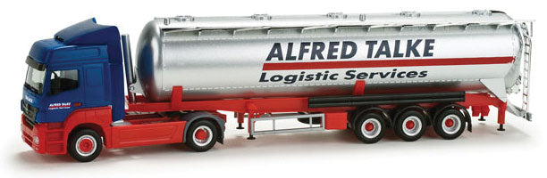 Truck Mercedes Axor 2010 Tractor w/3-Axle Tank Trailer -- Talke (blue Tractor; silver, red Trailer)