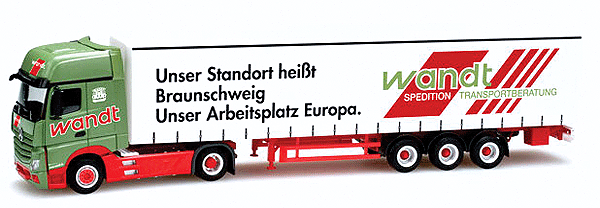 Truck 2011 Mercedes Actros Giga w/Curtain Semi Trailer - Assembled -- Wandt (green, red, white)
