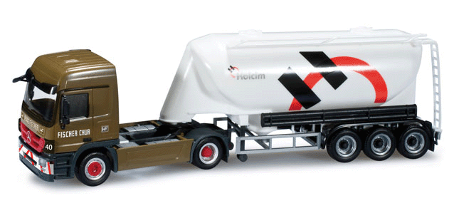 Mercedes-Benz Actros L Semi Tractor w/Bulk Tank Trailer - Assembled -- Holcim (brown, white, red, black, German Lettering)