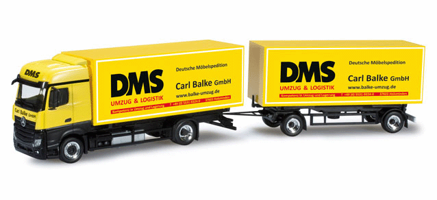 Mercedes-Benz Actros Bigspace Truck w/Trailer - Assembled -- DMS Balke (yellow, black, red, German Lettering)