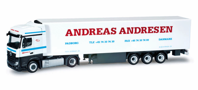 Mercedes-Benz Actros Bigspace Semi Tractor w/Reefer Trailer - Assembled -- Andreas Andresen (White, blue, red, German Lettering)