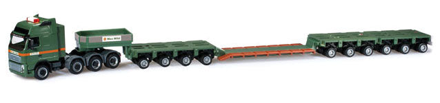 Volvo FH 16 GL XL Semi Tractor w/10-Axle Low-Boy Trailer - Assembled -- Wild (green, white, German Lettering)
