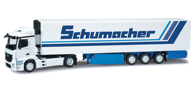 Mercedes-Benz Antos M 2-Axle Semi Tractor w/Reefer Trailer - Assembled -- Schumacher (white, blue)