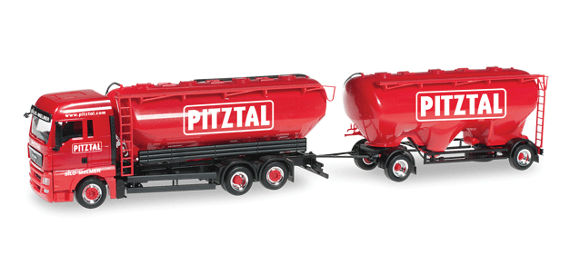 MAN TGX Tractor w/Tank & Bulk Trailers - Assembled -- Melmer/Pitztal (red, white, German Lettering)