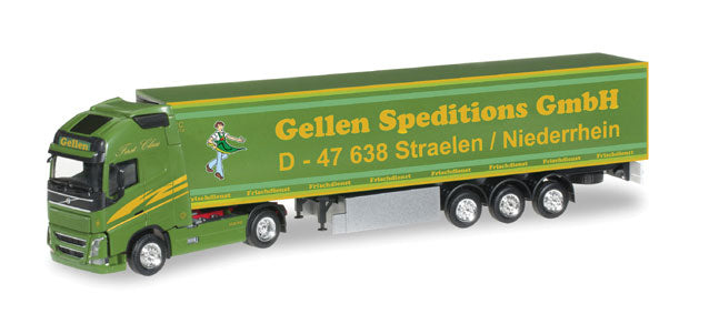 Volvo FH GL XL Tractor w/Reefer Trailer - Assembled -- Gellen (green, yellow, German Lettering)