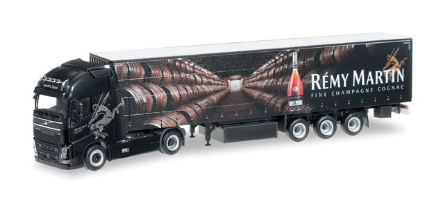 Volvo FH GL XL Tractor w/Curtain Van Trailer - Assembled -- Remy Martin (black, brown)