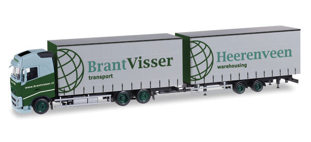 Volvo FH GL Curtain-Wall Truck w/Trailer - Assembled -- Brant (green, gray, black, German Lettering)