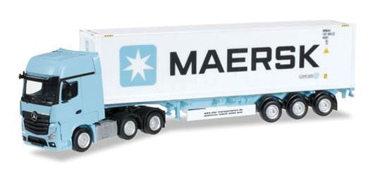 Volvo FH Tractor w/Container on Chassis Trailer - Assembled -- Maersk (blue, white, black)