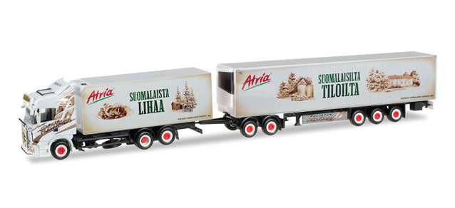 Scania R Delivery Truck w/Dry Van Trailer - Assembled -- Ristiima Atria (white, green, red, German Lettering)