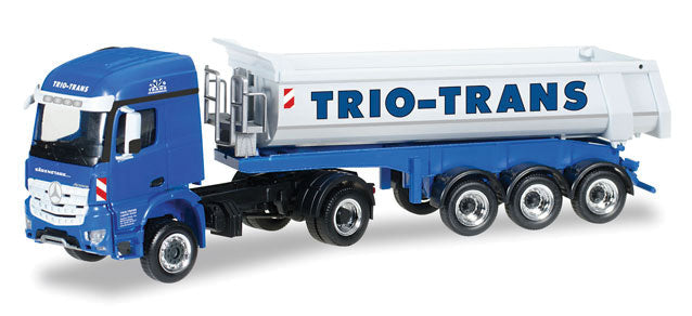 Mercede-Benz Arocs Tractor w/Dump Trailer - Assembled -- Trio-Trans (blue, white, German Lettering)