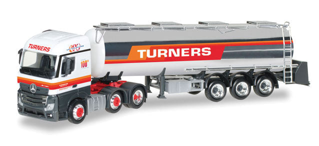 Mercedes-Benz Actros Tractor w/Tank Trailer - Assembled -- Turners (white, orange, gray, German Lettering)