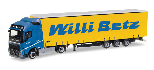 Volvo FH GL Tractor w/Curtain Trailer - Assembled -- Willi Betz (yellow, blue, German Lettering)
