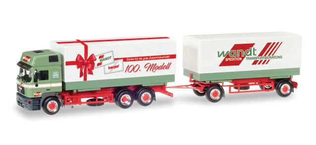 MAN F 2000 Low-Side Truck w/Cover & Trailer - Assembled -- Wandt (green, red, white, German Lettering)