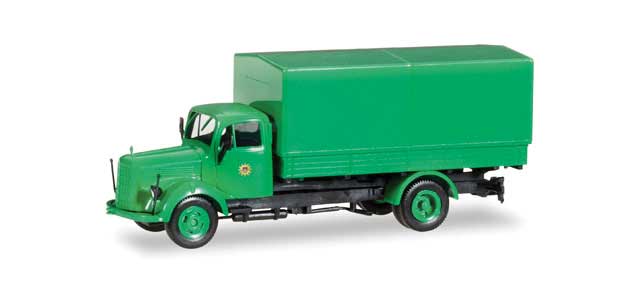 Mercedes-Benz L 311 Low-Side Truck, Porta Potty Load - Assembled -- Police (green, German Lettering)