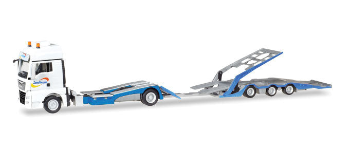 MAN TGX Truck Transporter - Assembled -- Zandbergen N.L. (white, blue, Dutch Lettering)