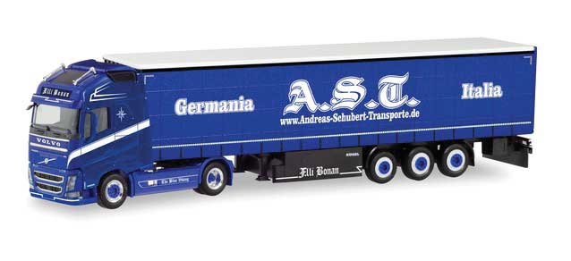 Volvo FH GL Tractor with Curtain Trailer - Assembled -- Ast Schubert Italia (blue, white, German Lettering)