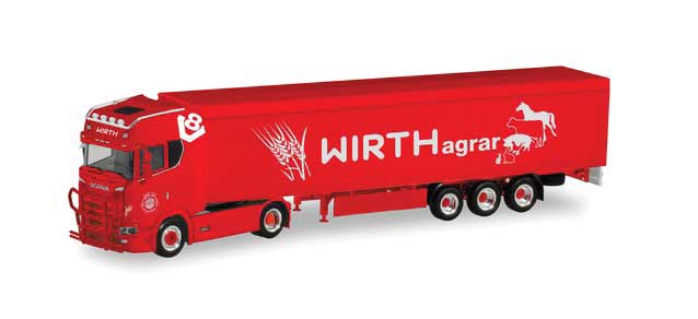 Scania CS 20 HD Tractor with Curtain Trailer - Assembled -- Wirth Agrar (red, white, German Lettering)