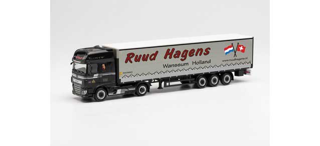 DAF XF Euro 6 Tractor with Curtain Trailer - Assembled -- Ruud Hagens (black, gray, red, German Lettering)