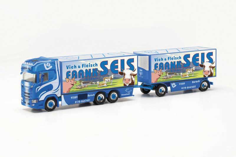 Scania CS 20 HD Reefer Truck and Trailer - Assembled -- Eurolink (white, blue, red, German Lettering)