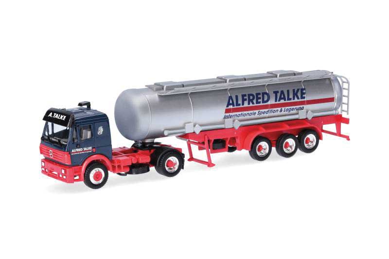 1994 Mercedes-Benz SK Tractor with Tank Trailer - Assembled -- Alfred Talke (blue, red, silver, German Lettering)