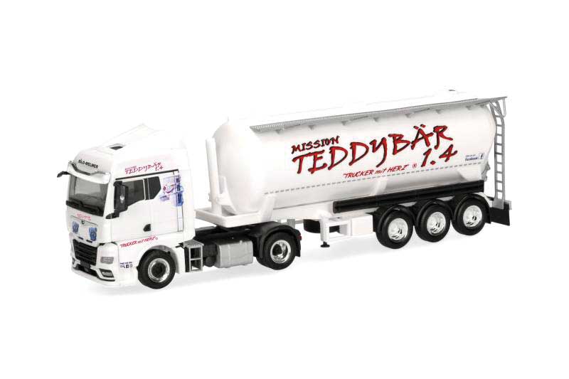 MAN TGX Tractor with Bulk Silo Trailer - Assembled -- Melmer (white, red, black, German Lettering)