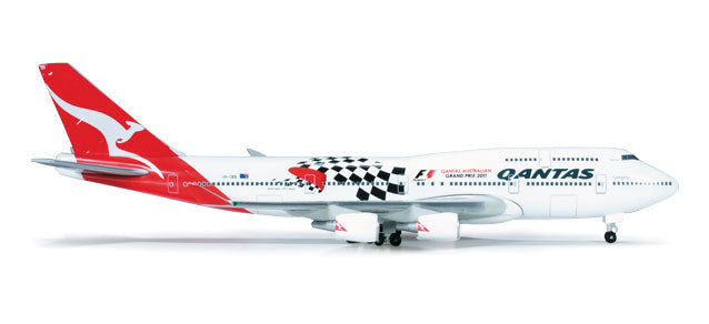 Herpa Wings Aircraft Boeing 747-400 - Assembled -- Qantas (Australian Grand Prix Scheme, white, red, Checkered Flag)