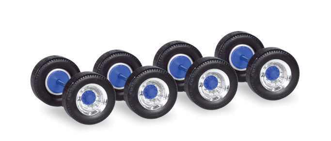 Tractor-Trailer Single Wheelsets -- Blue Hub pkg(12)