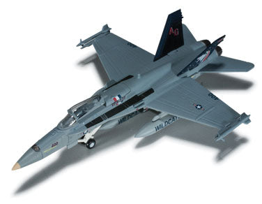 Herpa Wings F/A 18C Hornet Fighter Jet - Assembled (Die Cast Metal) -- US Navy Wildcats (gray, blue, red, white)