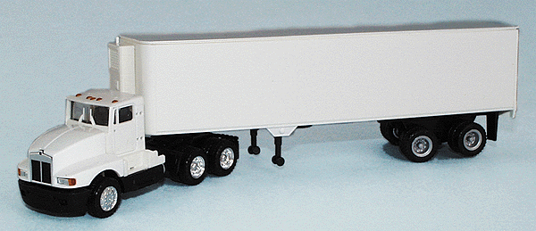 American Trucks - Tractor-Trailer - Unpainted (White Plastic) -- Kenworth T-600 3-Axle Conventional w/2-Axle 40' Reefer Van Trailer