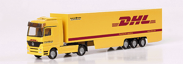 European Tractor-Trailer - Mercedes Actros LH 2-Axle Cabover -- w/3-Axle Euro Box Trailer - DHL (yellow, red)